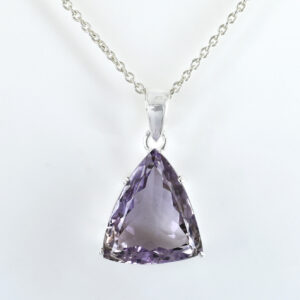 Natural Amethyst Pendant with Silver-Tone Chain | Trillion Faceted Gemstone Pendant – 15 CT | 9.24 Gram
