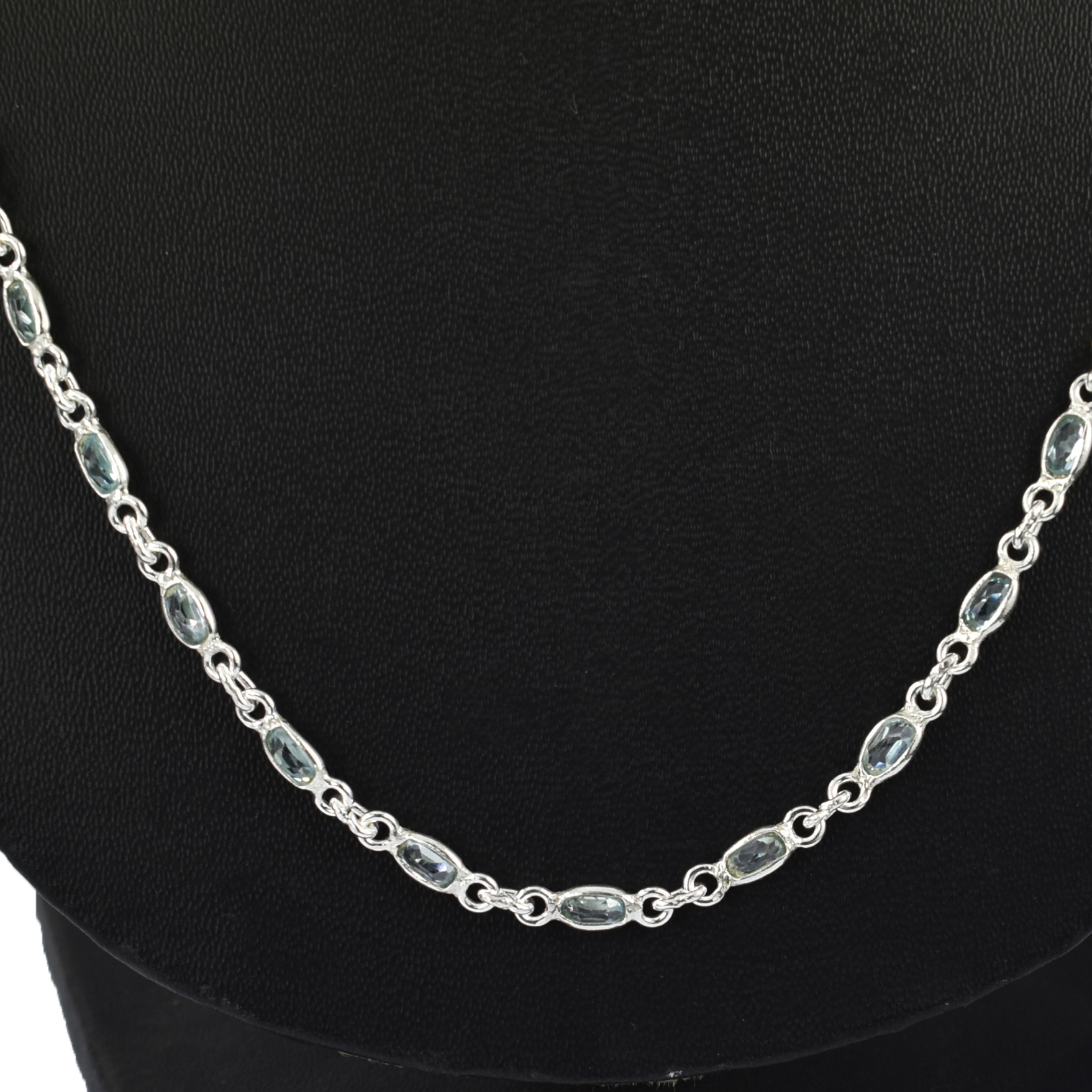 Natural Aquamarine Gemstone Silver-Tone Chain Necklace | Faceted Blue Stone Necklace - Image 2