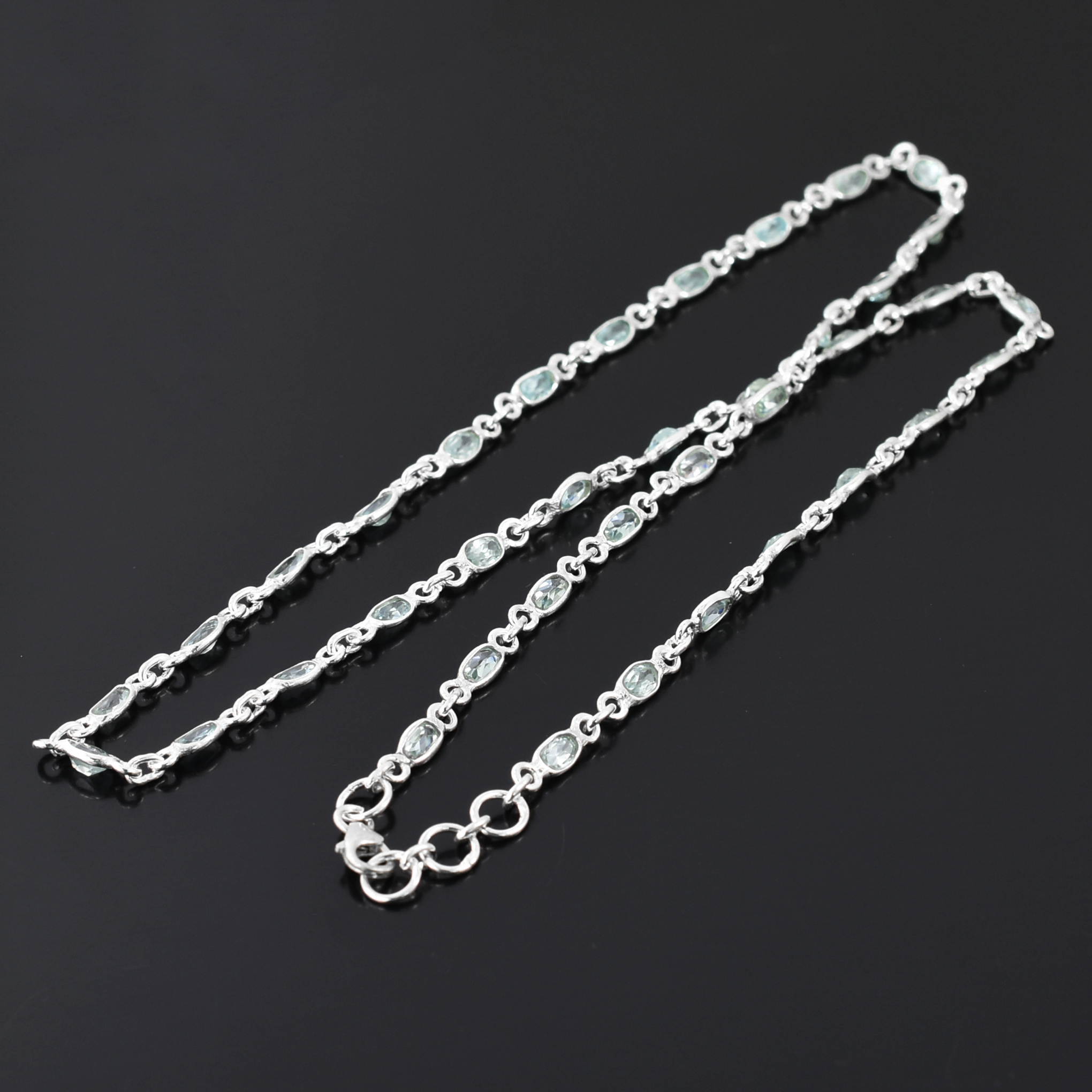 Natural Aquamarine Gemstone Silver-Tone Chain Necklace | Faceted Blue Stone Necklace - Image 3