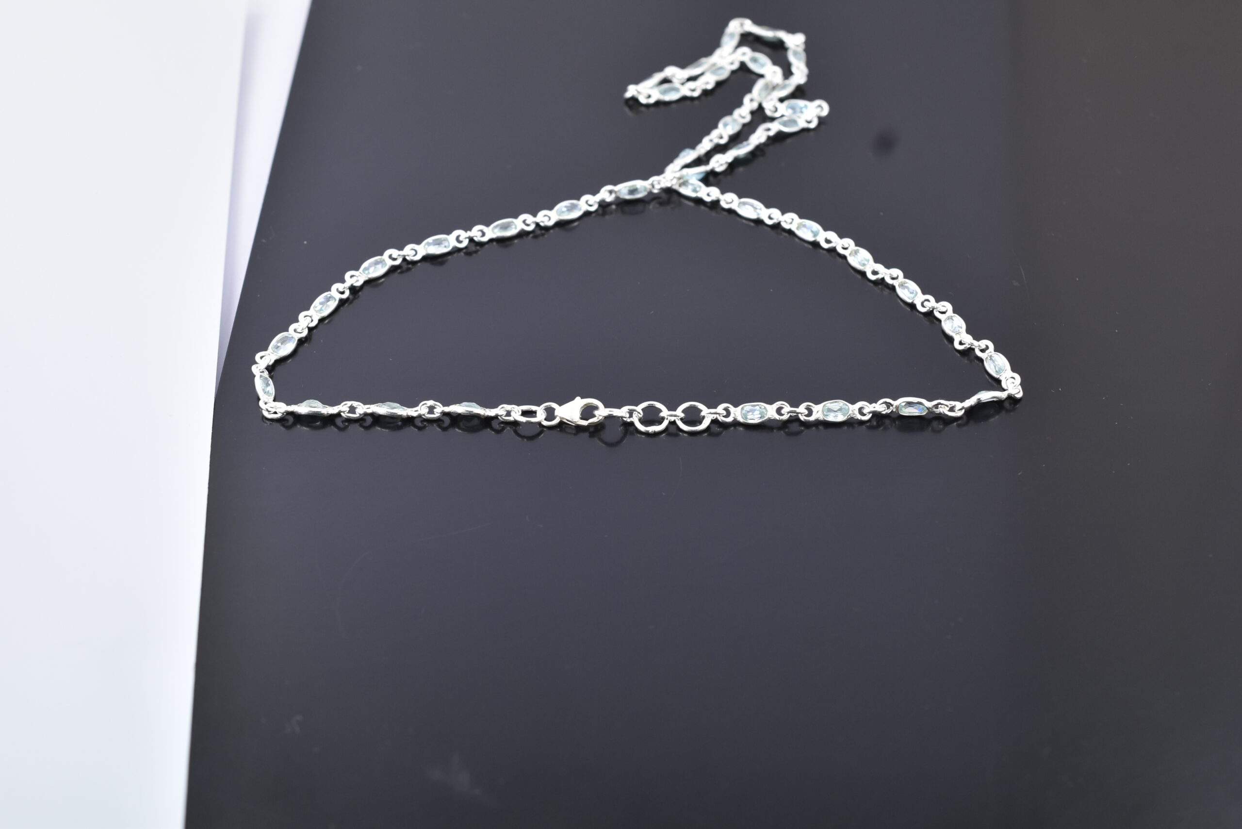 Natural Aquamarine Gemstone Silver-Tone Chain Necklace | Faceted Blue Stone Necklace - Image 5