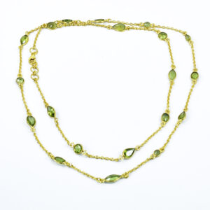 Natural Peridot Gemstone Gold-Tone Chain Necklace | Multi-Shape Green Stone Necklace