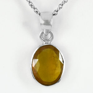 Natural Citrine Pendant with Silver-Tone Chain | Oval Faceted Gemstone Pendant – 10 CT | 4.8 Grams