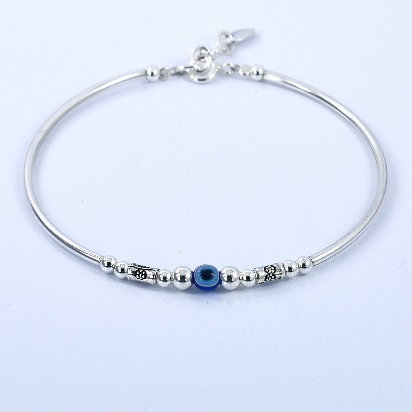 925 Sterling Silver Evil Eye Protection Bracelet | Blue Nazar Bead Adjustable Bracelet for Positive Energy