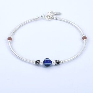 Blue Evil Eye Bead Silver-Plated Bracelet | Adjustable Protection Bracelet | Unisex Spiritual Jewelry