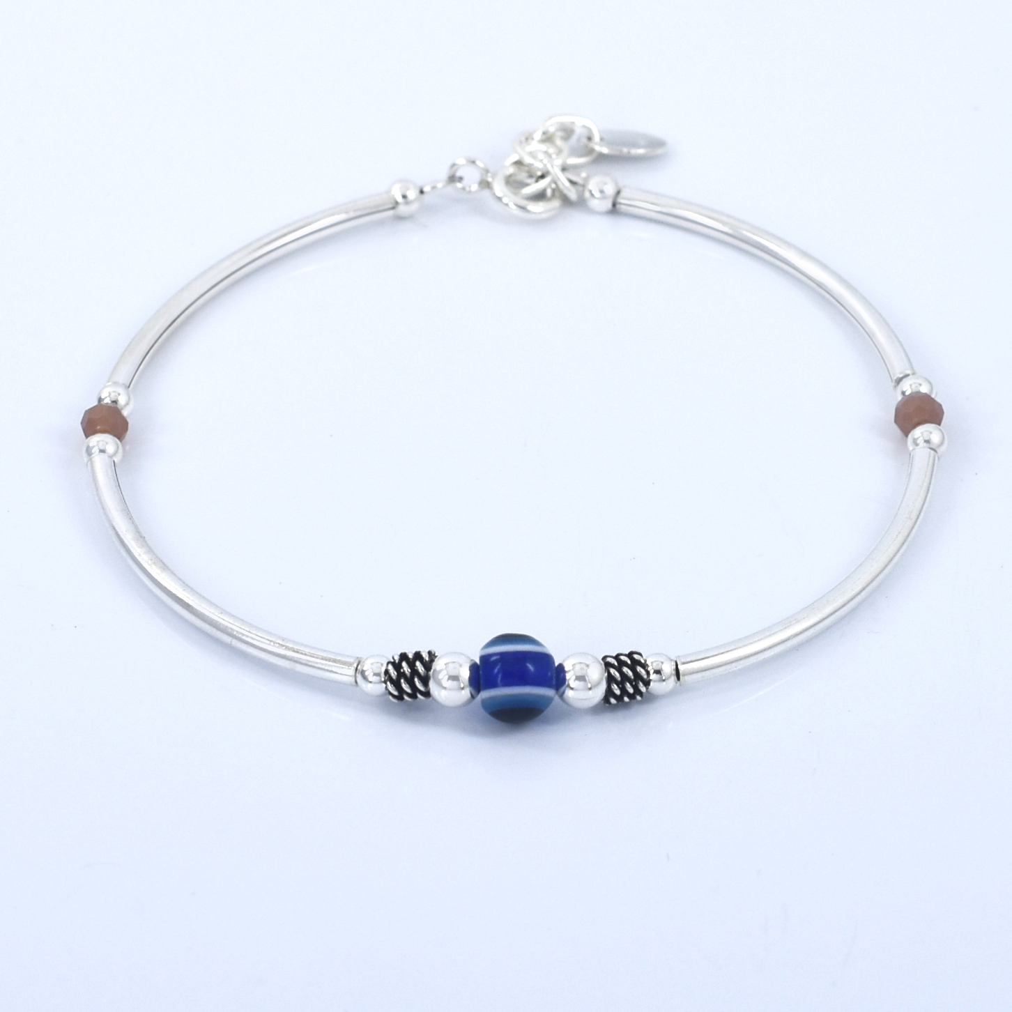 Blue Evil Eye Bead Silver-Plated Bracelet | Adjustable Protection Bracelet | Unisex Spiritual Jewelry