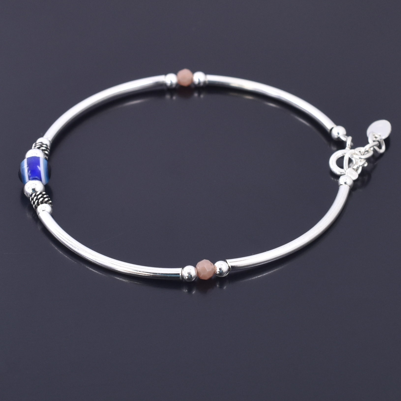 Blue Evil Eye Bead Silver-Plated Bracelet | Adjustable Protection Bracelet | Unisex Spiritual Jewelry - Image 3