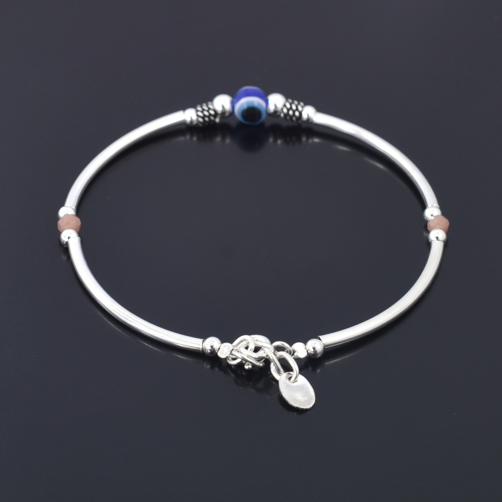 Blue Evil Eye Bead Silver-Plated Bracelet | Adjustable Protection Bracelet | Unisex Spiritual Jewelry - Image 4