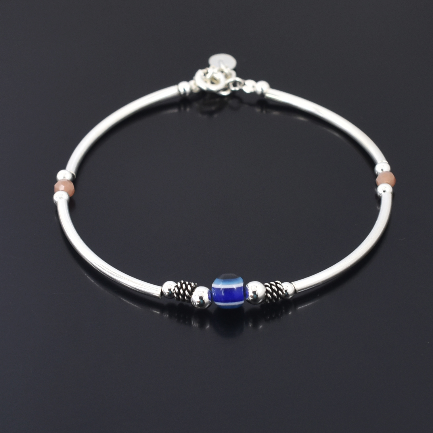 Blue Evil Eye Bead Silver-Plated Bracelet | Adjustable Protection Bracelet | Unisex Spiritual Jewelry - Image 5