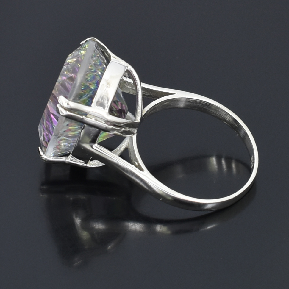 Natural Mystic Quartz Gemstone Ring – 18 Ct Oval Faceted Crystal Ring - Image 3