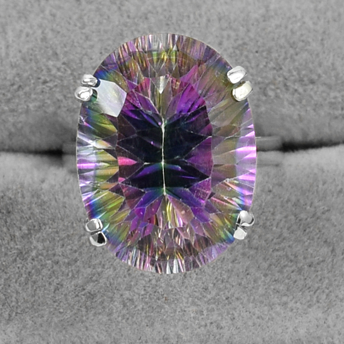 Natural Mystic Quartz Gemstone Ring – 18 Ct Oval Faceted Crystal Ring - Image 6