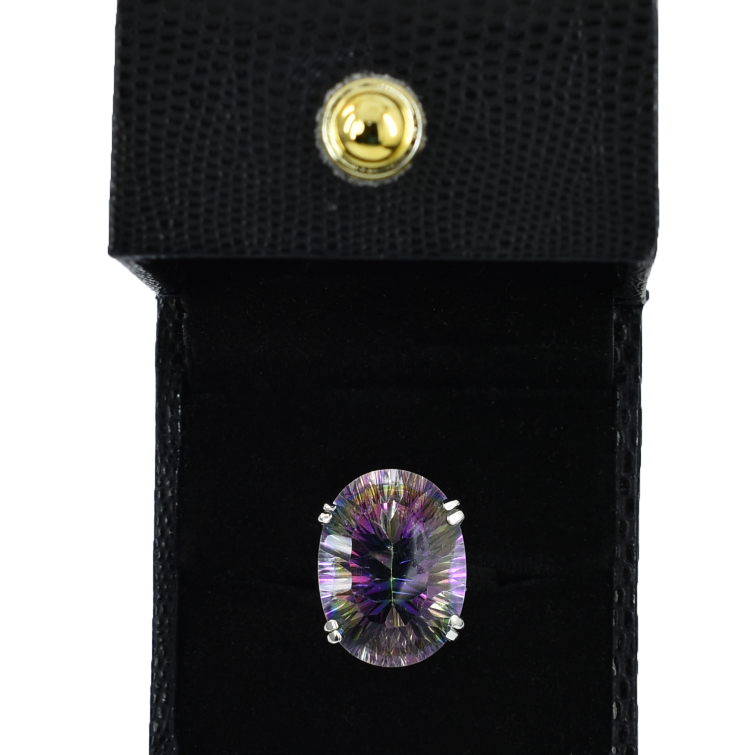 Natural Mystic Quartz Gemstone Ring – 18 Ct Oval Faceted Crystal Ring - Image 7