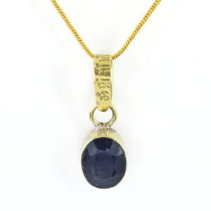 Natural Blue Sapphire Pendant with Gold-Tone Chain | Oval Faceted Gemstone Pendant – 8 CT | 4.11 Grams