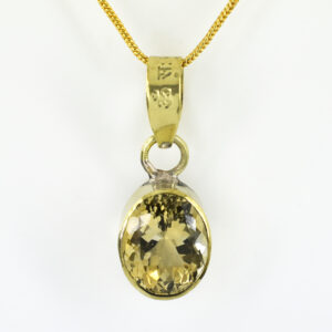 Natural Citrine Pendant with Gold-Tone Chain | Oval Faceted Gemstone Pendant – 10 CT | 5 Grams