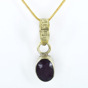 Natural Ruby Pendant with Gold-Tone Chain | Oval Faceted Gemstone Pendant – 6 CT | 3.27 Grams