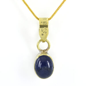 Natural Blue Sapphire Pendant with Gold-Tone Chain | Oval Cabochon Gemstone Pendant – 6 CT | 3.33 Grams