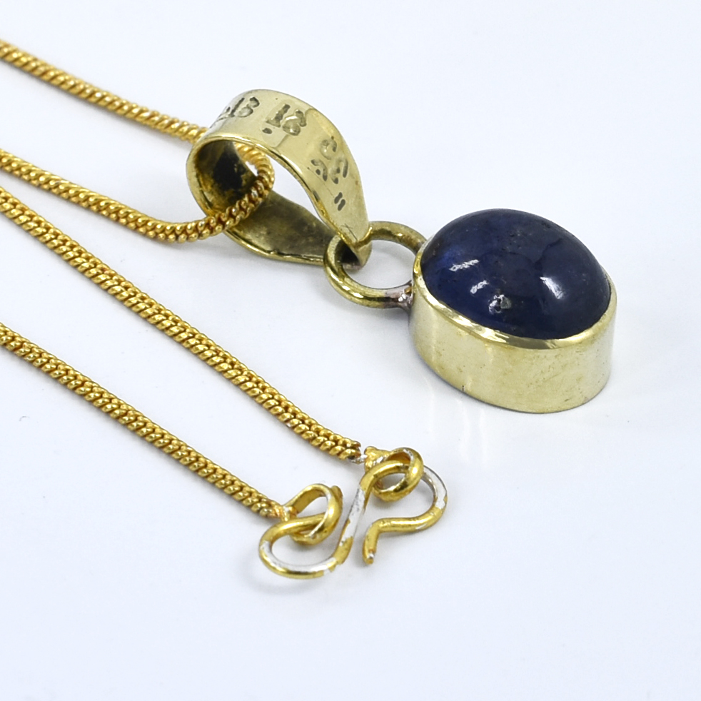 Natural Blue Sapphire Pendant with Gold-Tone Chain | Oval Cabochon Gemstone Pendant – 6 CT | 3.33 Grams - Image 5