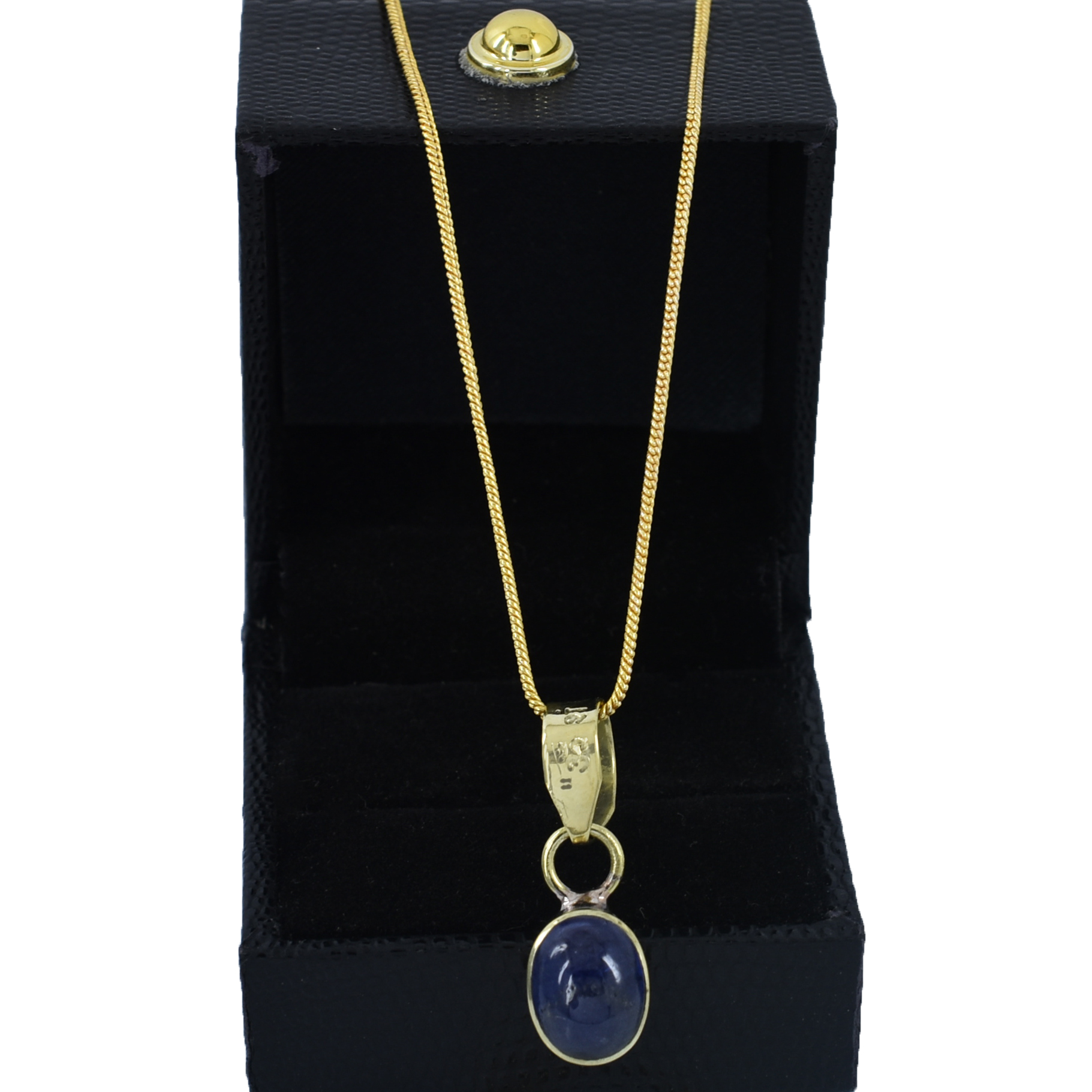 Natural Blue Sapphire Pendant with Gold-Tone Chain | Oval Cabochon Gemstone Pendant – 6 CT | 3.33 Grams - Image 6