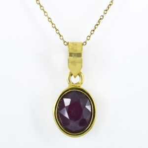 Natural Ruby Pendant with Gold-Tone Chain | Oval Faceted Gemstone Pendant – 10 CT | 6.34 Grams