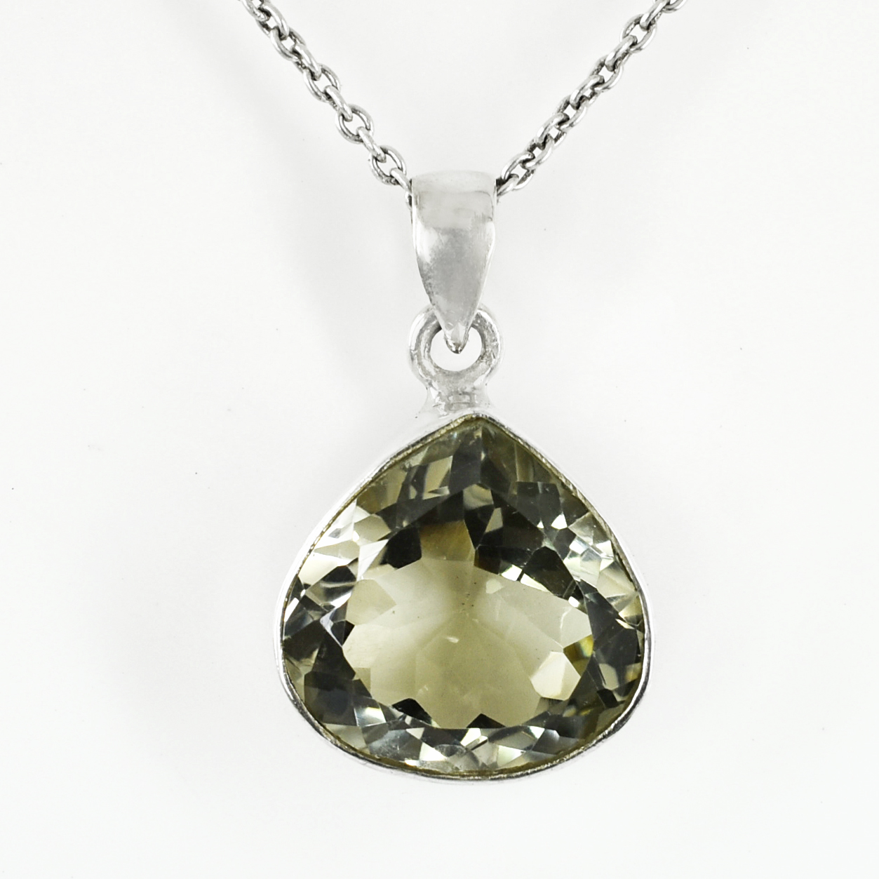 Elegant Pear-Cut Natural Green Amethyst Pendant in Sterling Silver