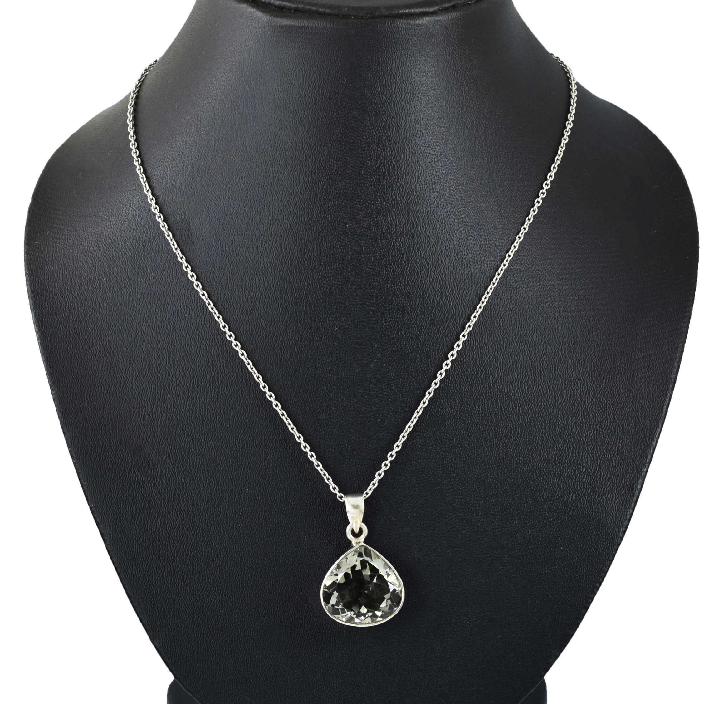 Elegant Pear-Cut Natural Green Amethyst Pendant in Sterling Silver - Image 4