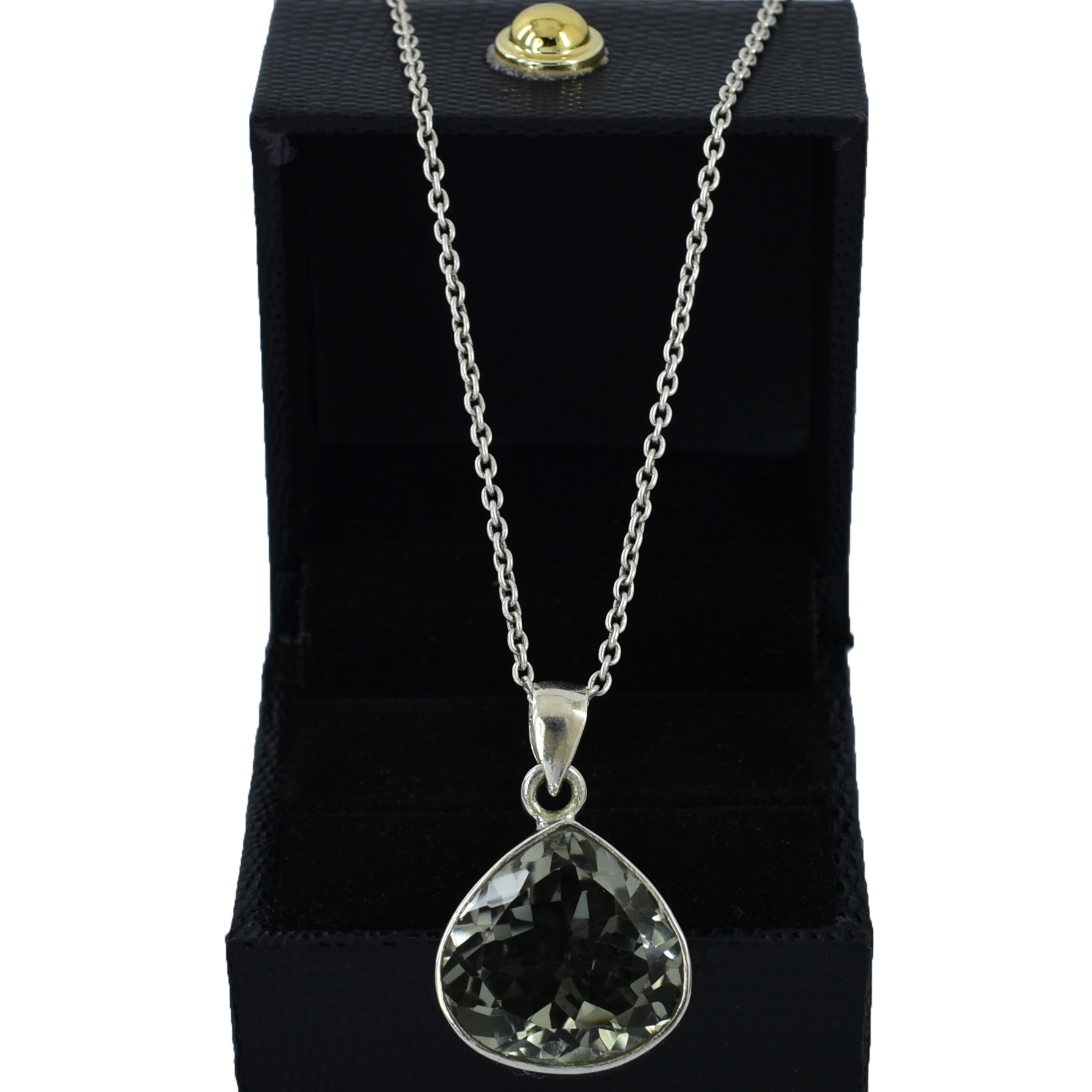 Elegant Pear-Cut Natural Green Amethyst Pendant in Sterling Silver - Image 3