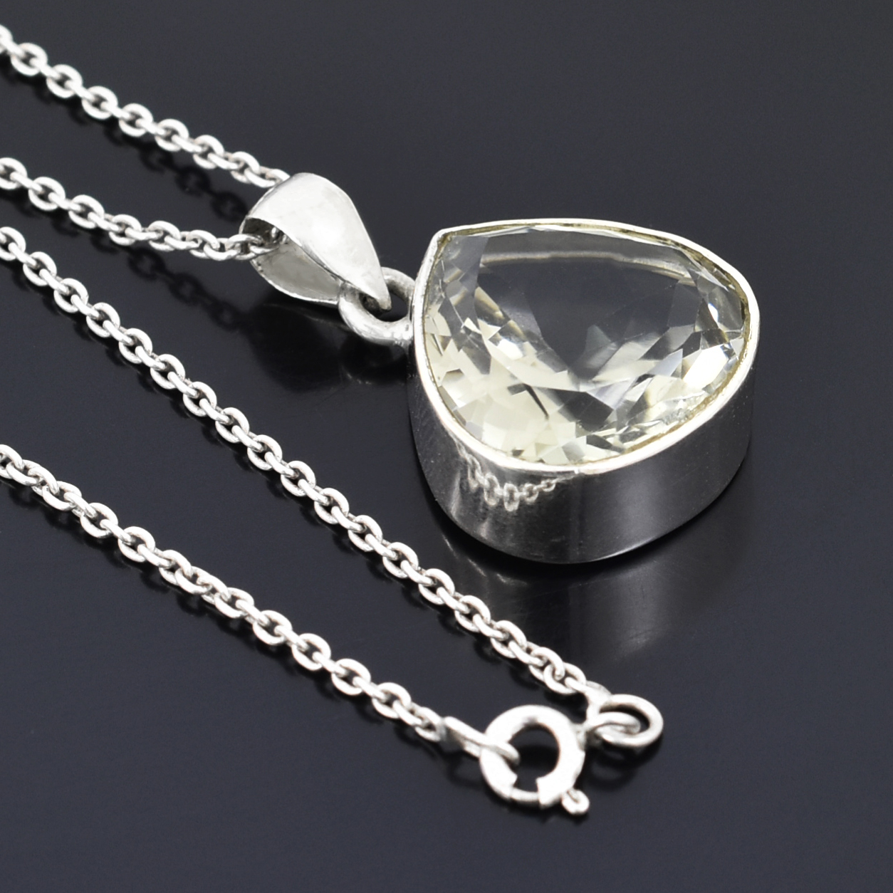 Elegant Pear-Cut Natural Green Amethyst Pendant in Sterling Silver - Image 2