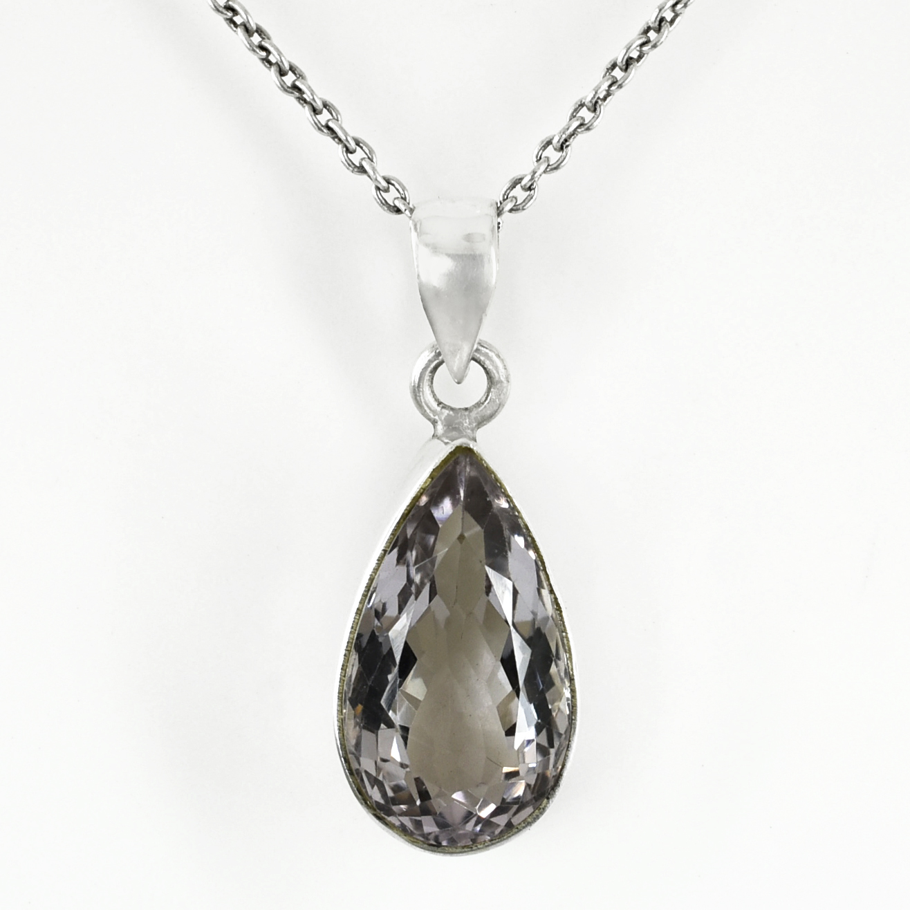 Elegant Pear-Cut Natural Amethyst Pendant in Sterling Silver