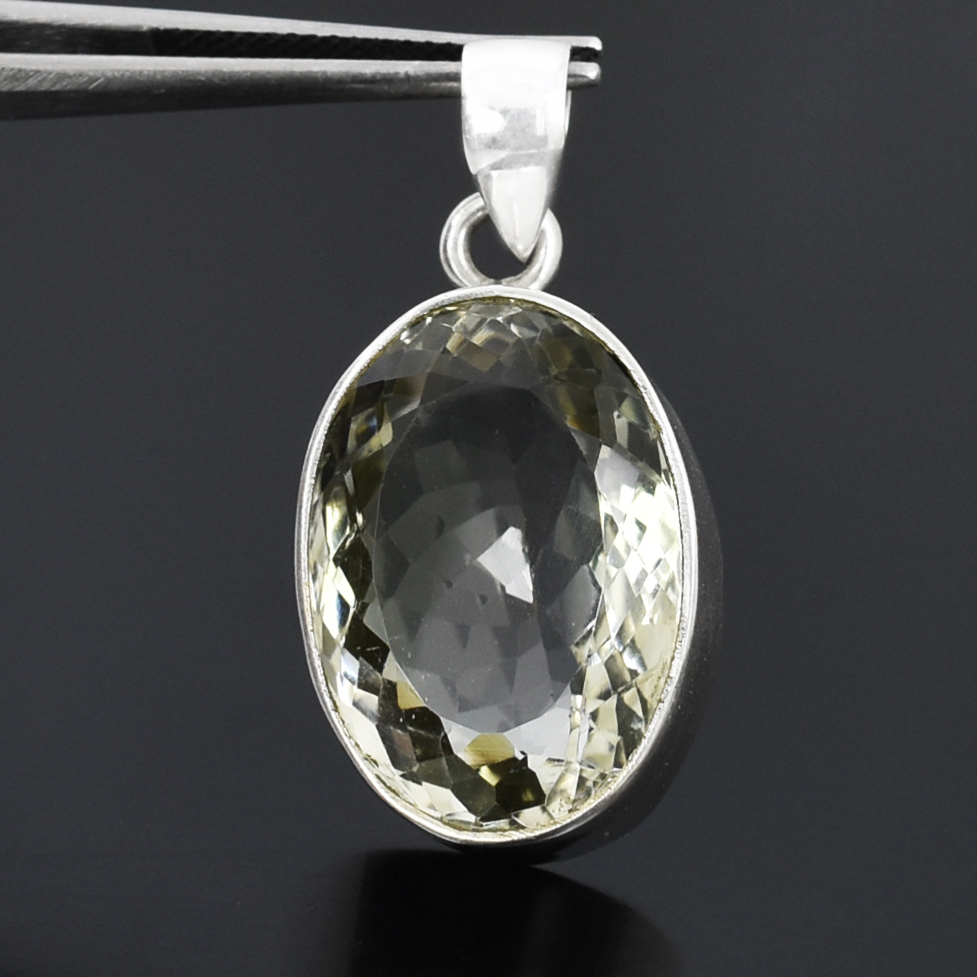 Elegant Oval-Cut Natural Green Amethyst Pendant in Sterling Silver - Image 5