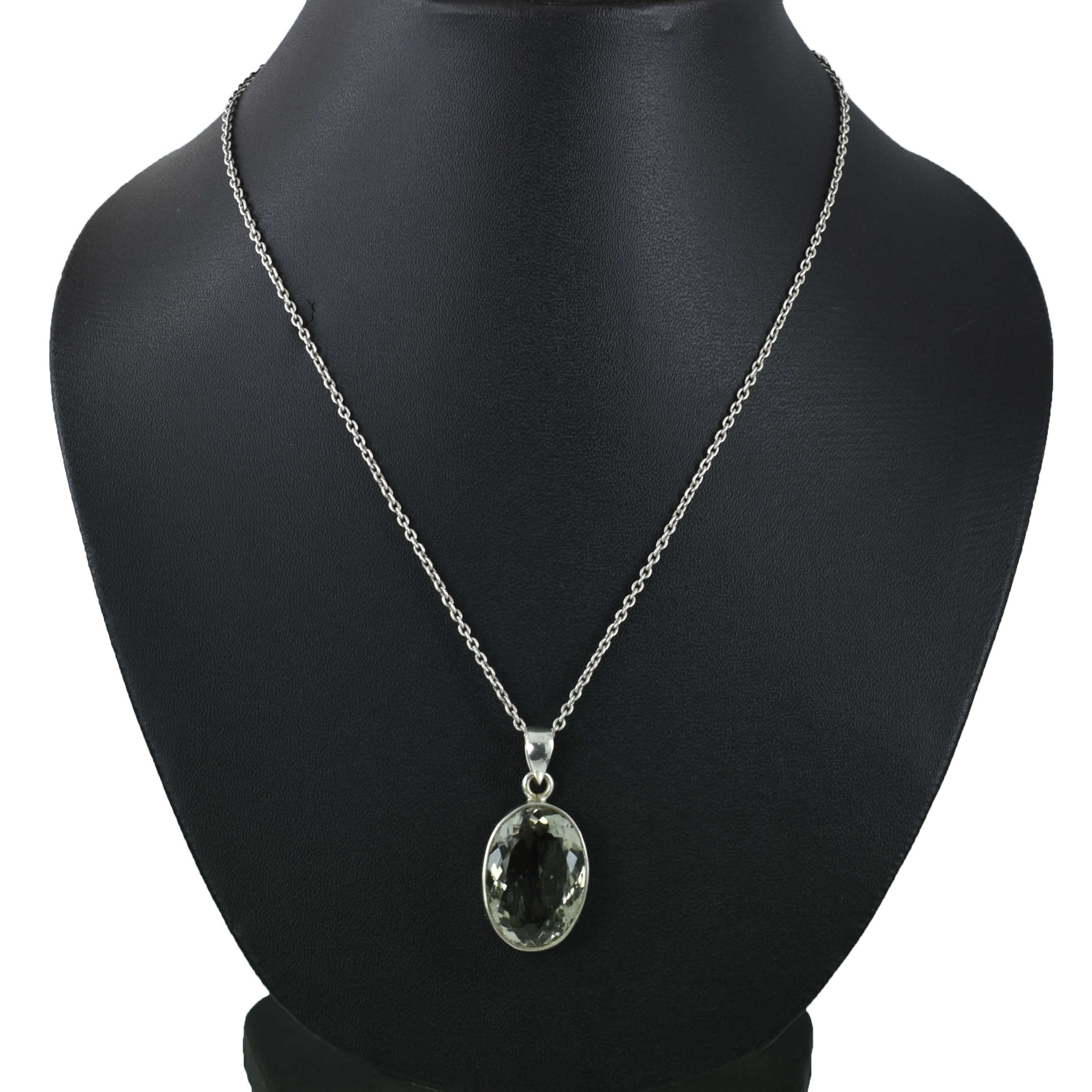 Elegant Oval-Cut Natural Green Amethyst Pendant in Sterling Silver - Image 4
