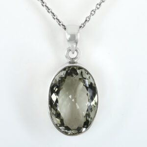 Elegant Oval-Cut Natural Green Amethyst Pendant in Sterling Silver