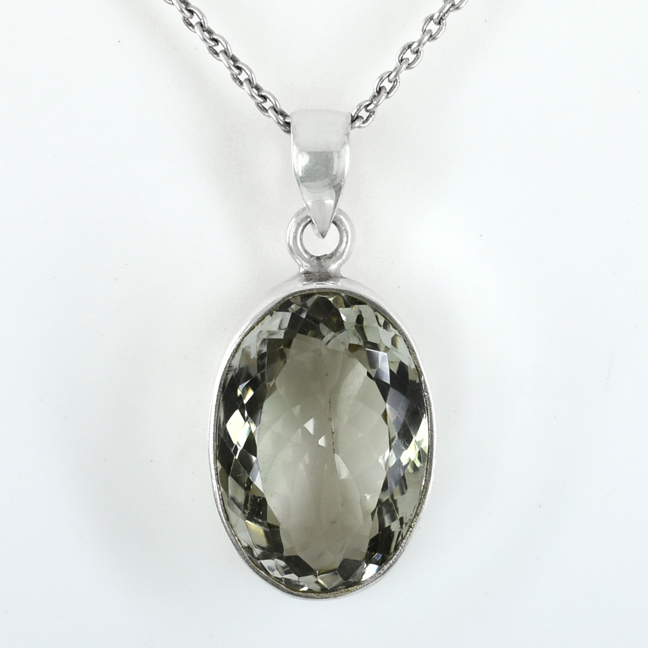 Elegant Oval-Cut Natural Green Amethyst Pendant in Sterling Silver