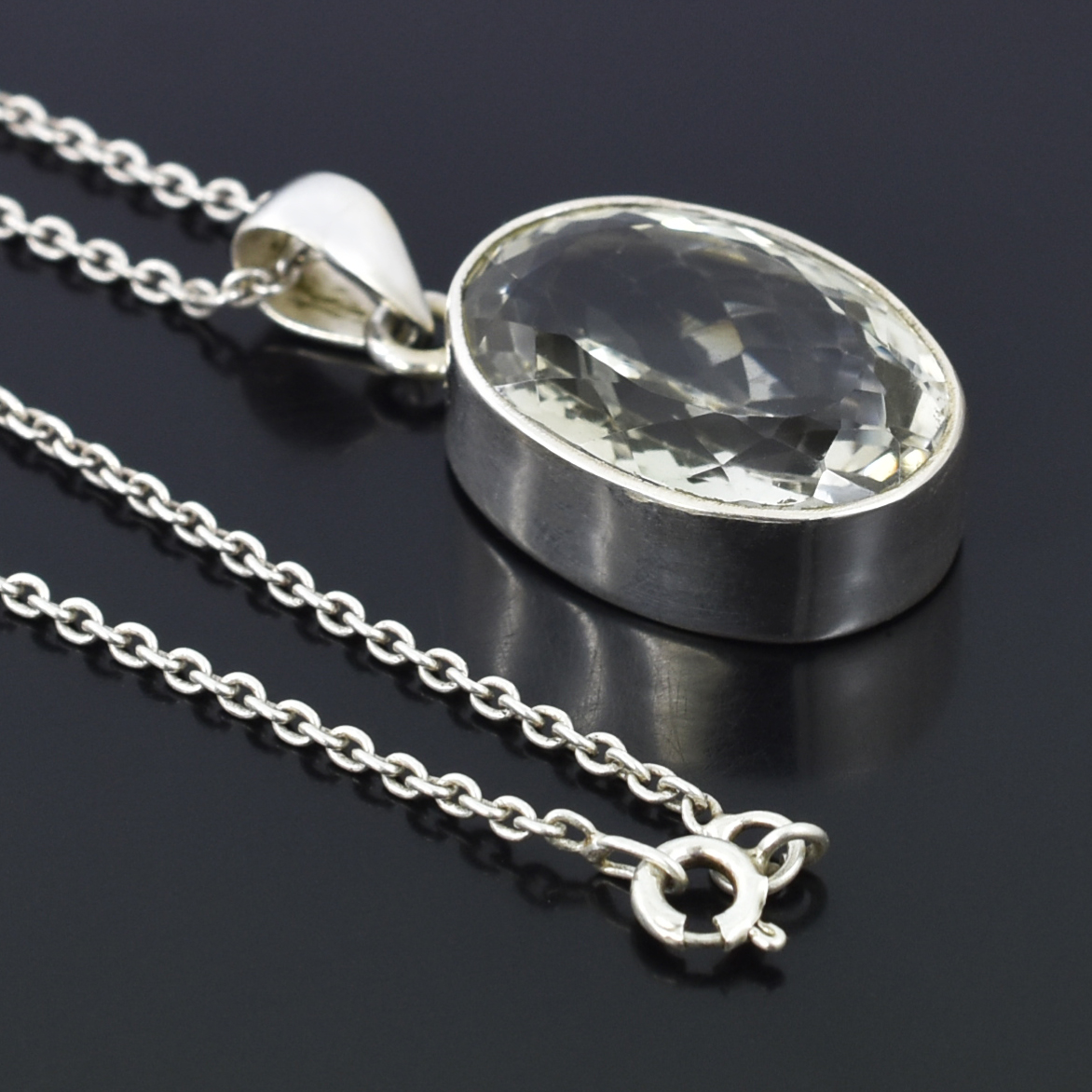 Elegant Oval-Cut Natural Green Amethyst Pendant in Sterling Silver - Image 2