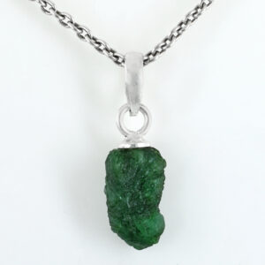 Raw Natural Emerald (Panna) Pendant in Sterling Silver