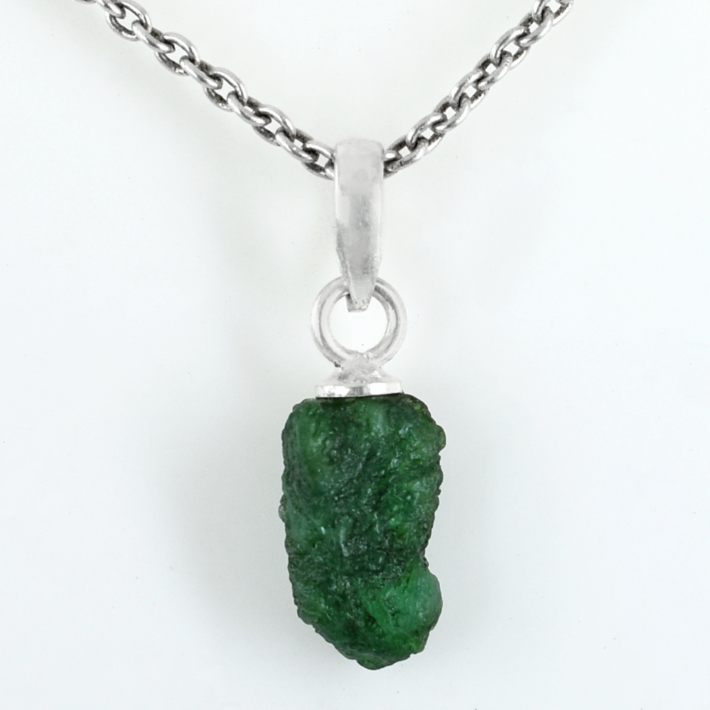 Raw Natural Emerald (Panna) Pendant in Sterling Silver
