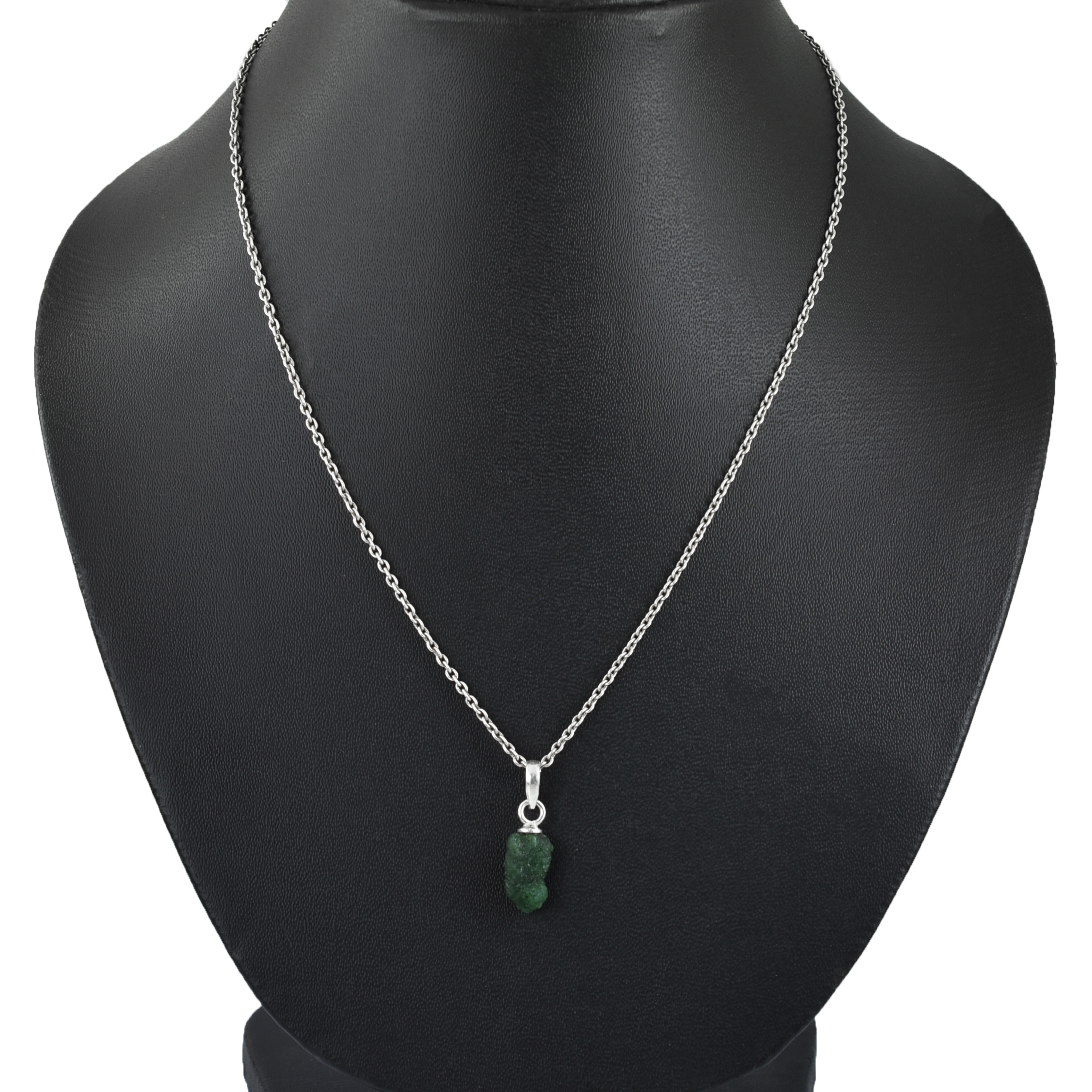 Raw Natural Emerald (Panna) Pendant in Sterling Silver - Image 4