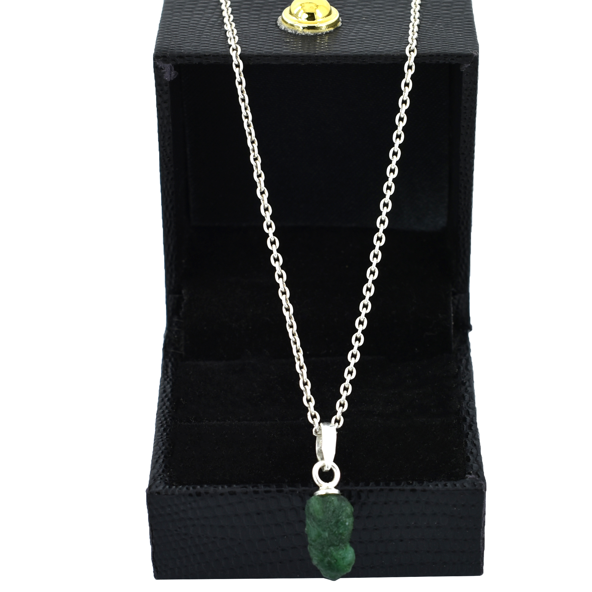 Raw Natural Emerald (Panna) Pendant in Sterling Silver - Image 2