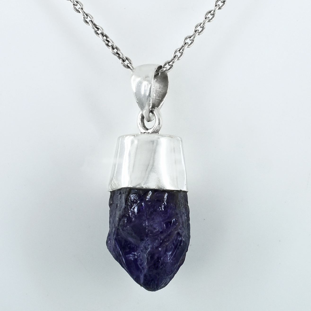Natural Raw Amethyst Crystal Pendant Necklace
