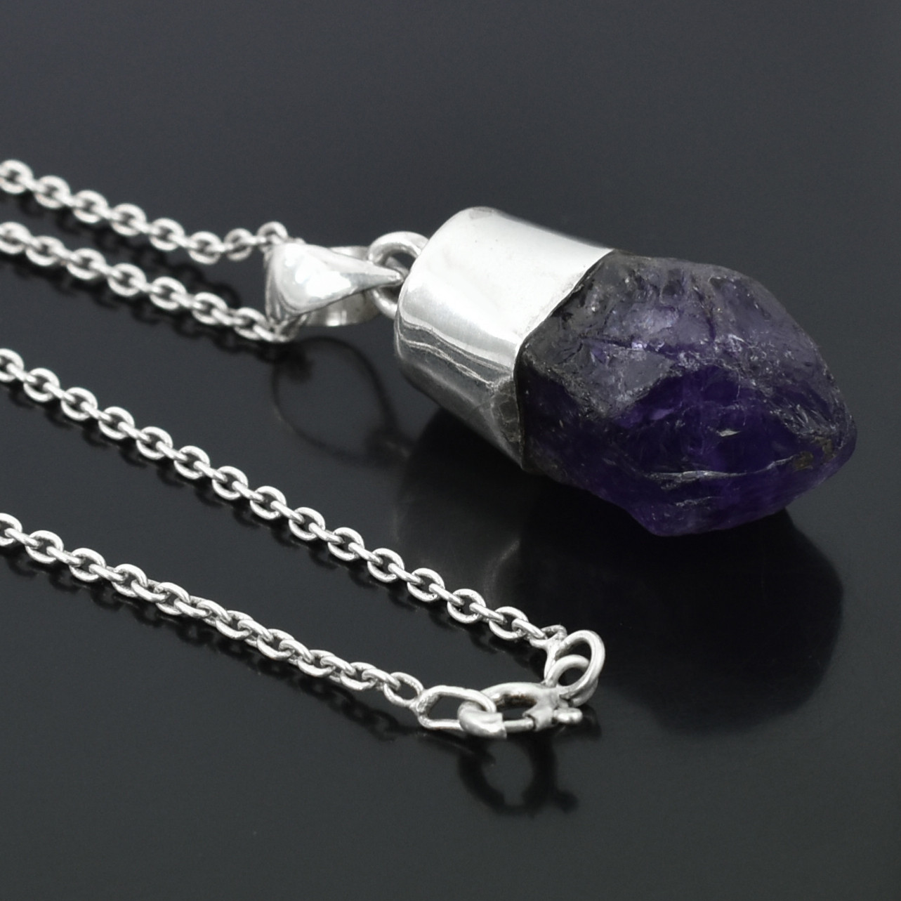 Natural Raw Amethyst Crystal Pendant Necklace - Image 3