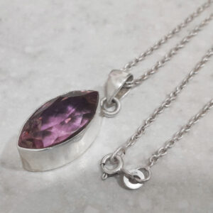 Elegant Marquise-Cut Natural Amethyst Pendant in Sterling Silver