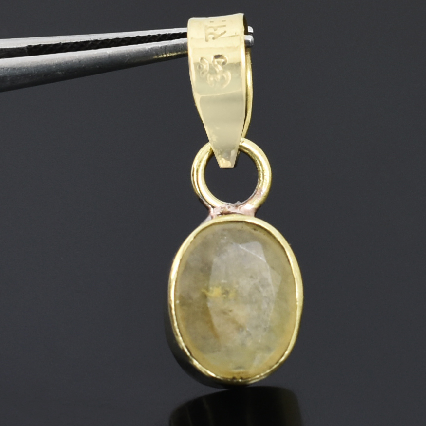 Premium Natural Yellow Sapphire (Pukhraj) Pendant in Gold-Plated Setting - Image 6