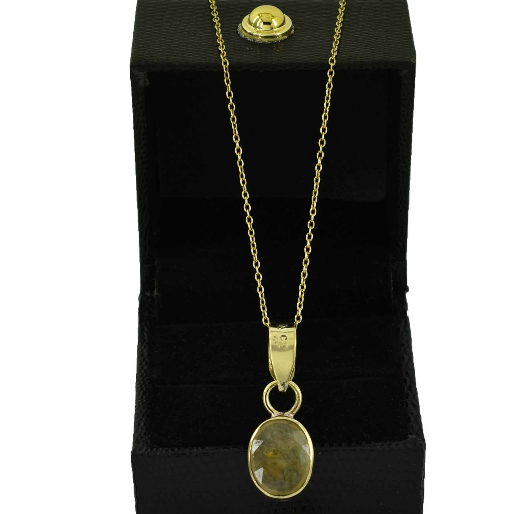 Premium Natural Yellow Sapphire (Pukhraj) Pendant in Gold-Plated Setting - Image 2