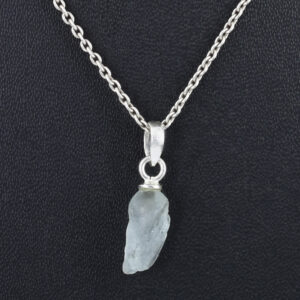 Natural Aquamarine Raw Crystal Pendant Necklace – Healing Gemstone Pendant