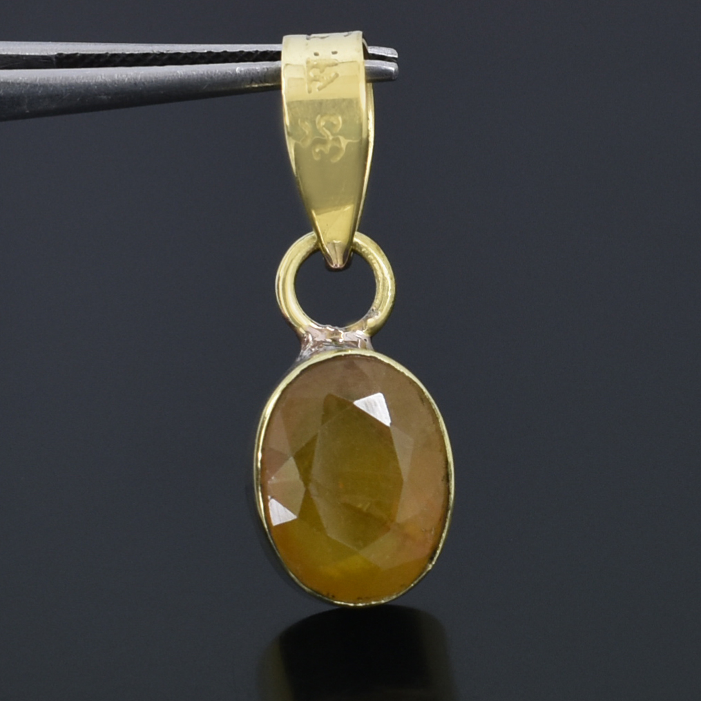 Premium Natural Yellow Sapphire (Pukhraj) Pendant in Gold-Plated Setting - Image 6