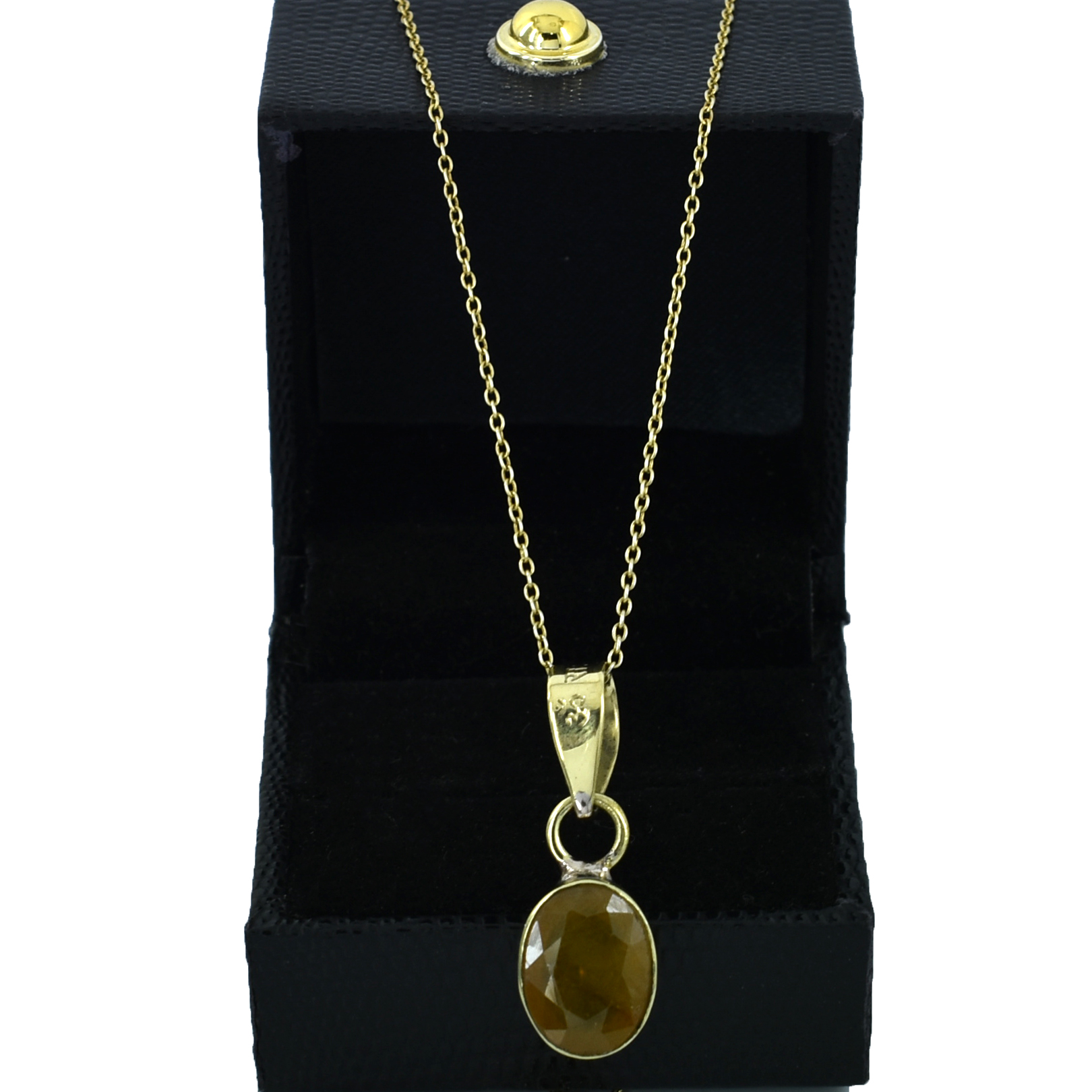 Premium Natural Yellow Sapphire (Pukhraj) Pendant in Gold-Plated Setting - Image 2