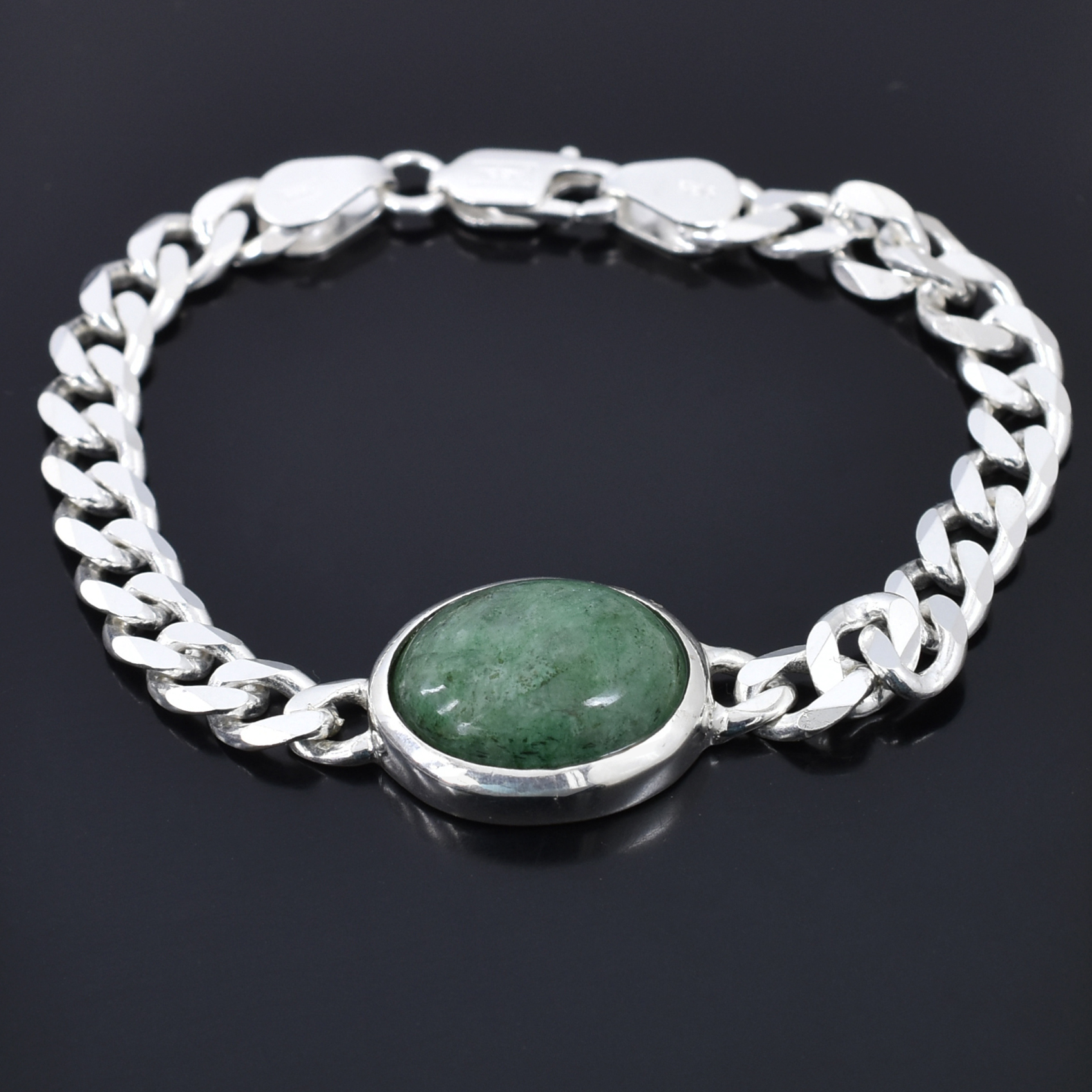 Natural Green Aventurine Silver-Plated Bracelet | Oval Gemstone Chain Bracelet | Unisex Crystal Jewelry - Image 4