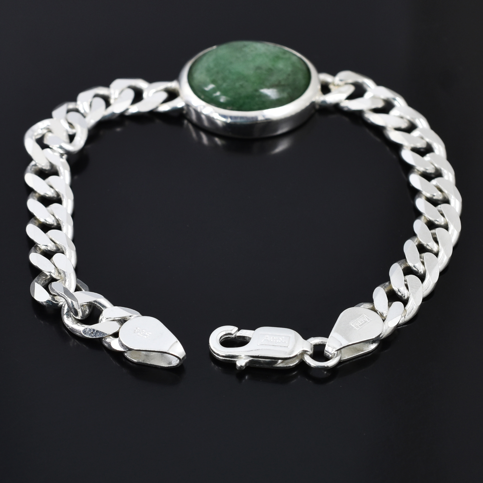 Natural Green Aventurine Silver-Plated Bracelet | Oval Gemstone Chain Bracelet | Unisex Crystal Jewelry - Image 3