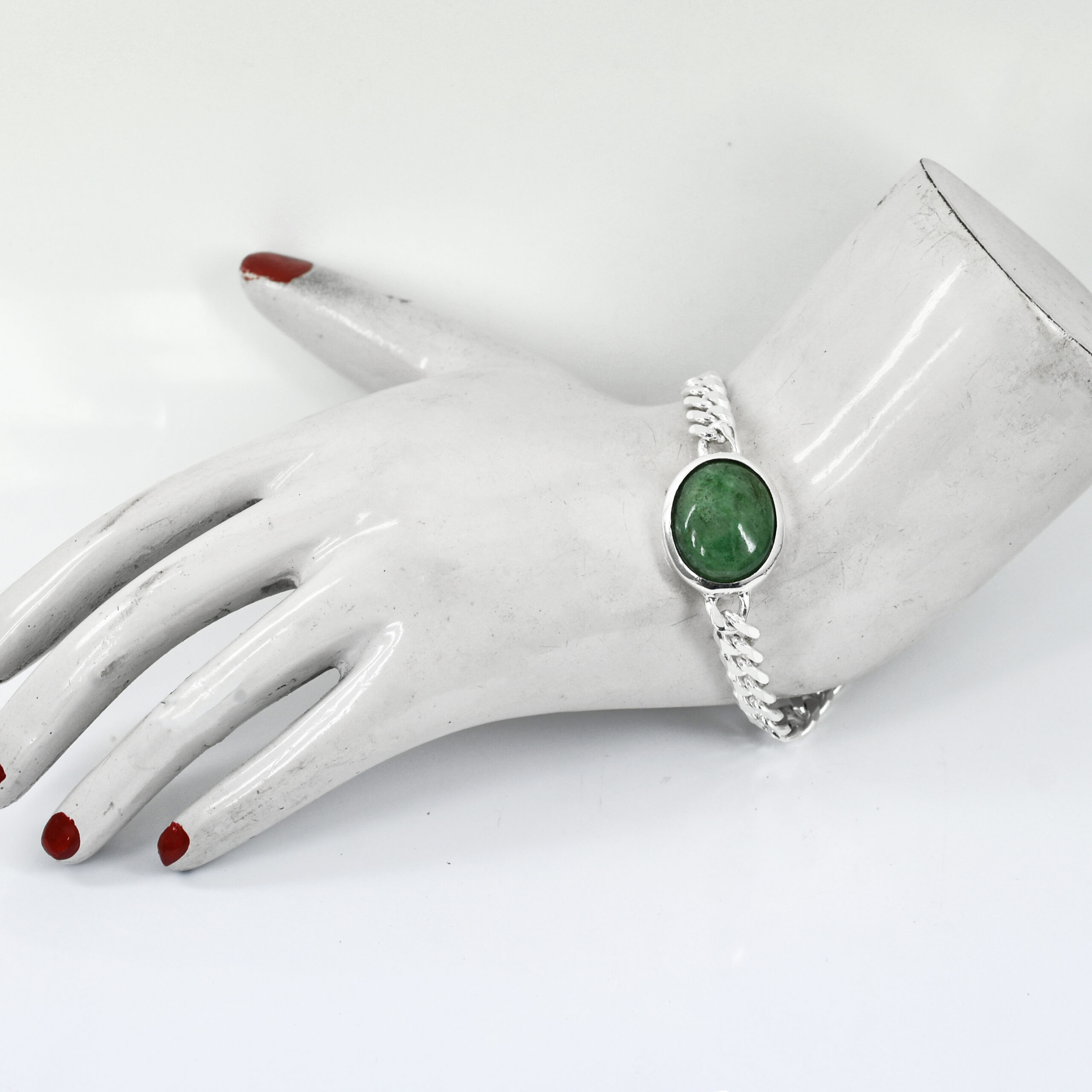 Natural Green Aventurine Silver-Plated Bracelet | Oval Gemstone Chain Bracelet | Unisex Crystal Jewelry - Image 2