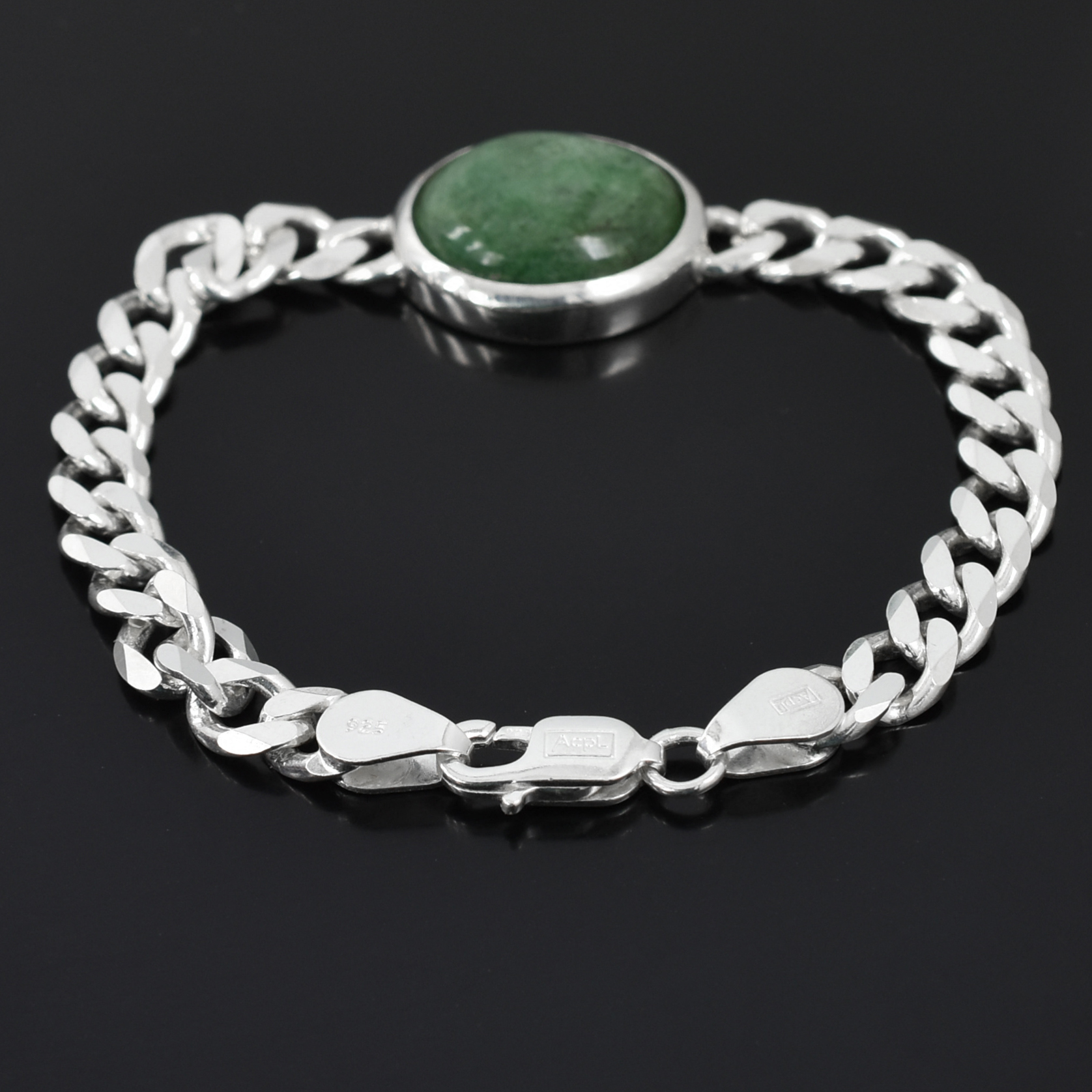 Natural Green Aventurine Silver-Plated Bracelet | Oval Gemstone Chain Bracelet | Unisex Crystal Jewelry - Image 5