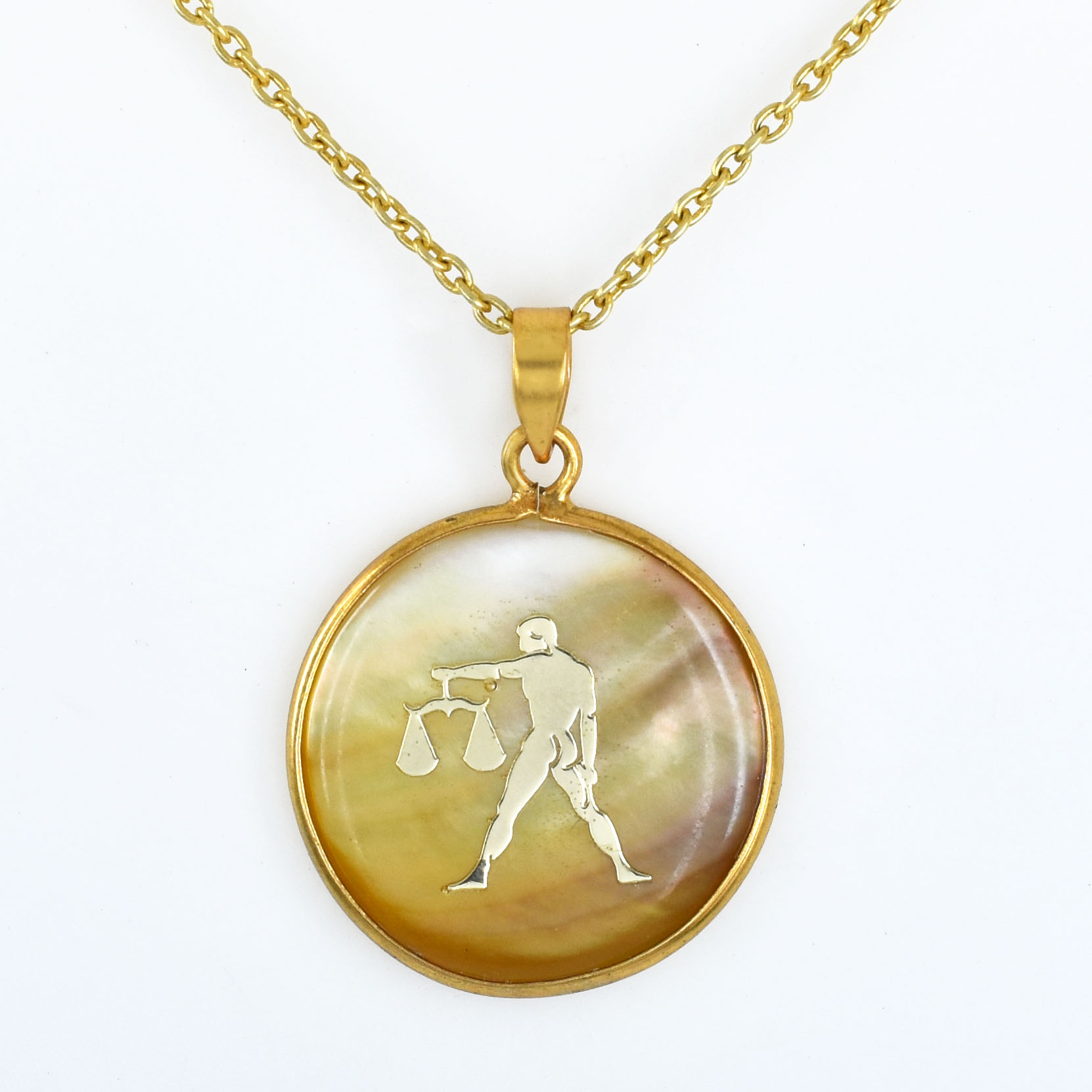 Natural Libra Zodiac Pendant Necklace (Tula Rashi Horoscope Symbol)