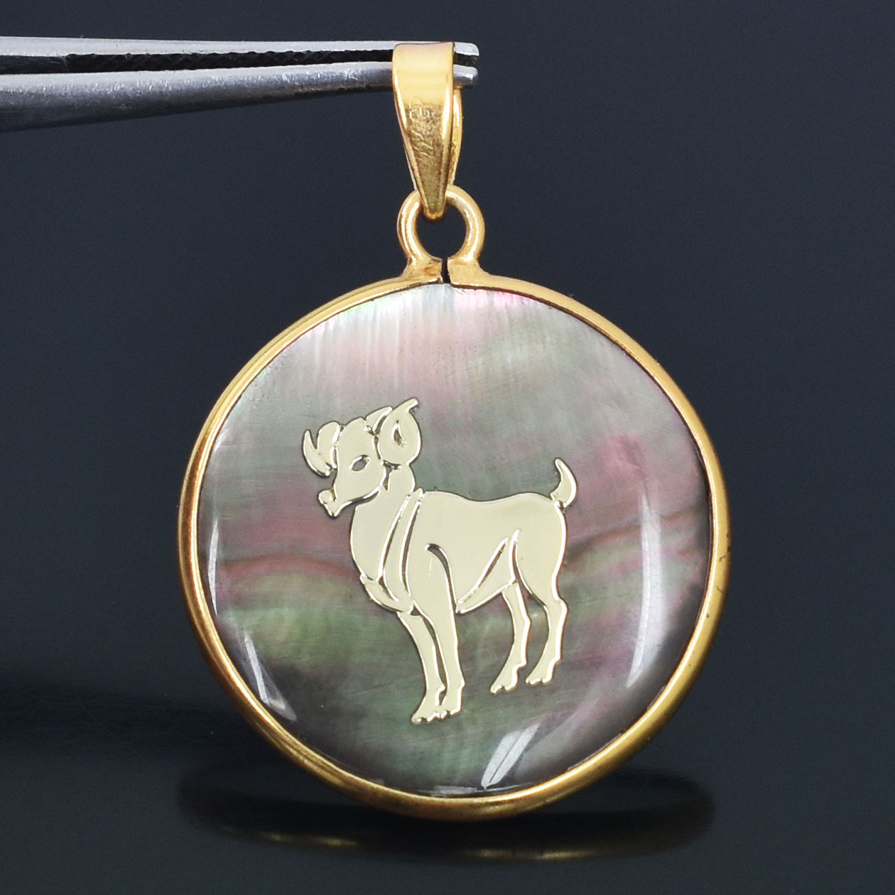 Aries Zodiac Black Mother of Pearl Pendant Necklace (Natural Shell Stone) - Image 7